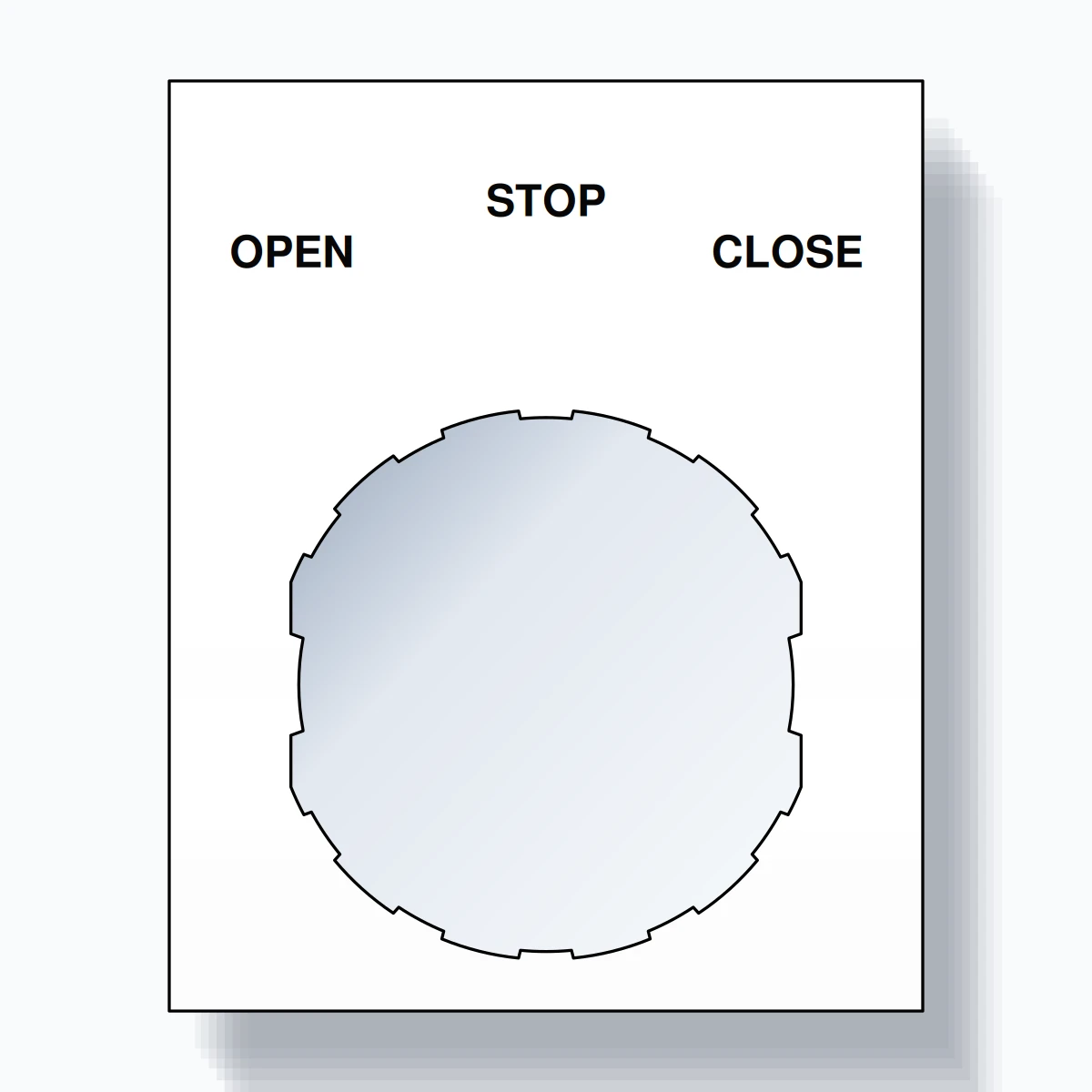 22mm Ring Tag – OPEN STOP CLOSE, Three-Line Square, Schneider Electric Compatible, Black on White