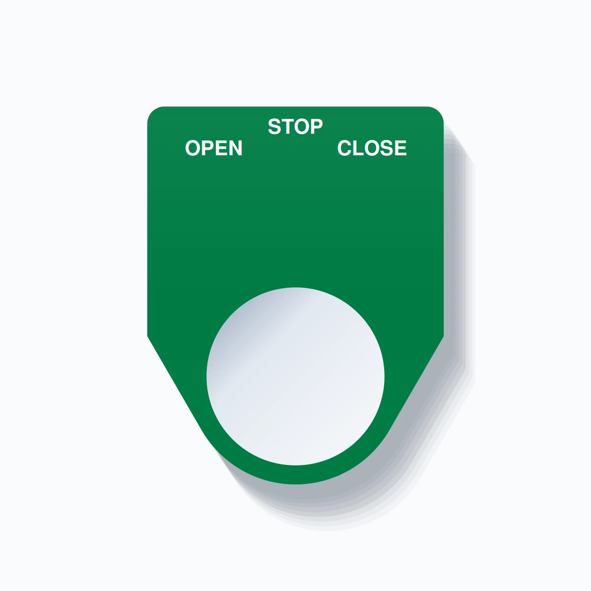 22mm Ring Tag – OPEN STOP CLOSE, Three-Line Traditional, White on Green