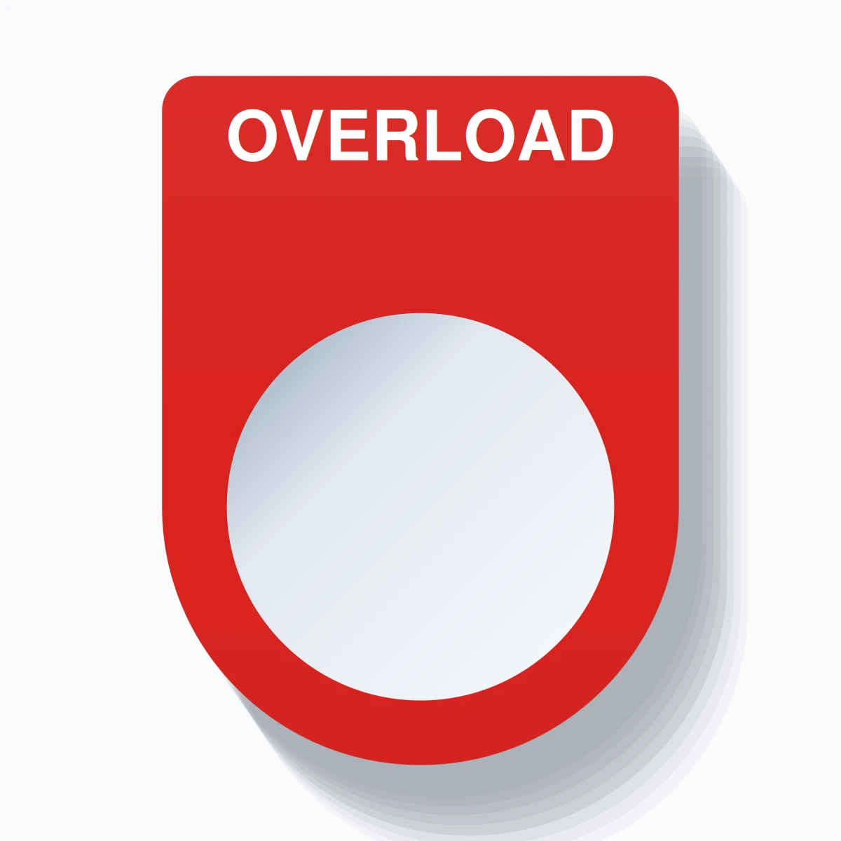22mm Ring Tag – OVERLOAD, Single-Line Slim, White on Red
