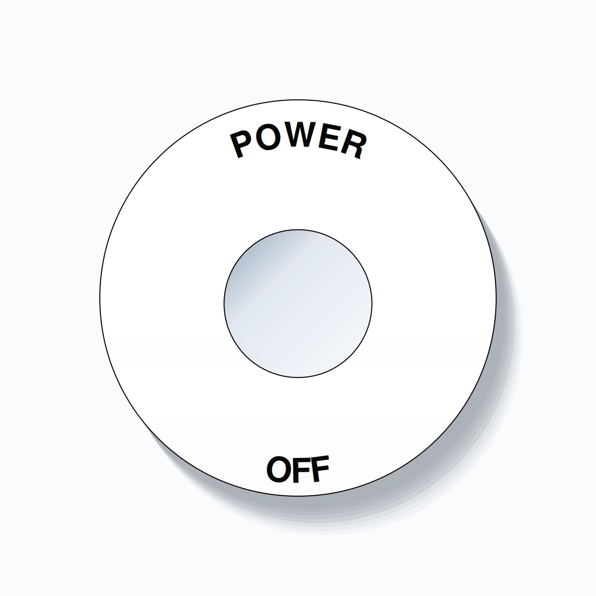 22mm Ring Tag – POWER OFF, Single-Line 60mm Round, Black on White