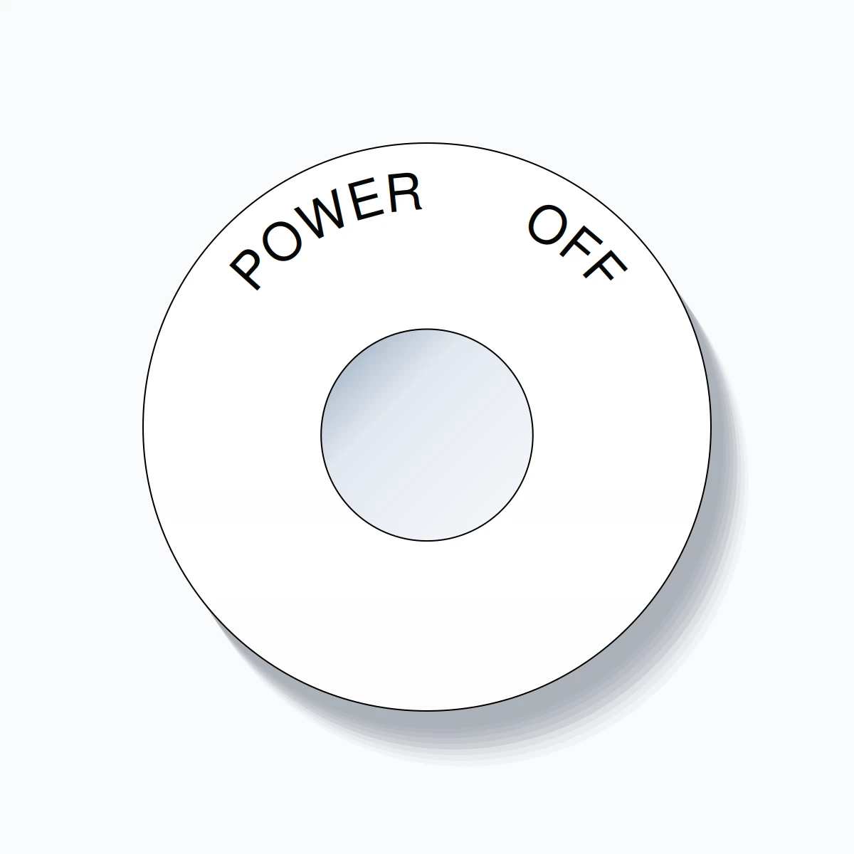 22mm Ring Tag – POWER       OFF, Single-Line 60mm Round, Black on White