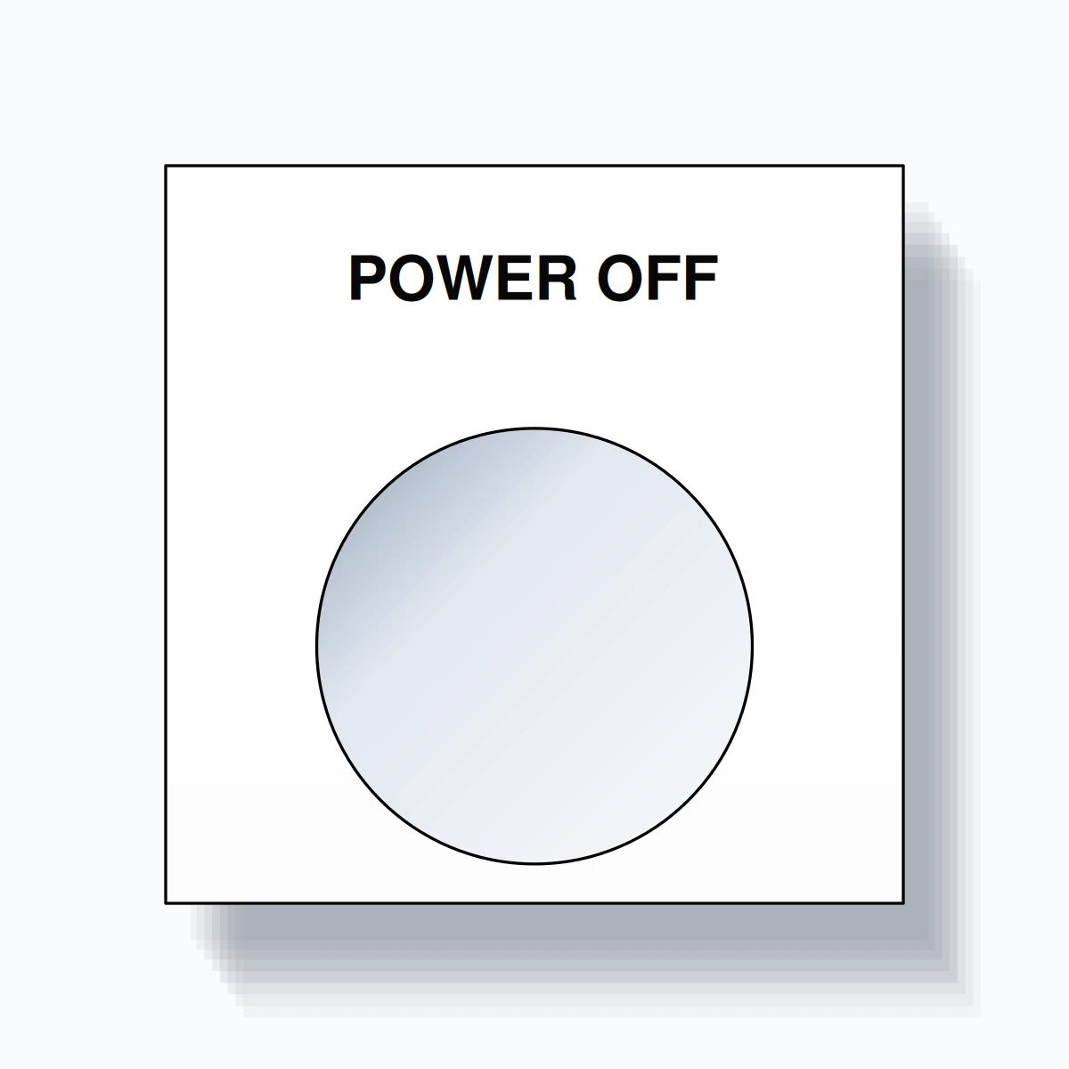 22mm Ring Tag – POWER OFF, Single-Line Square, Black on White