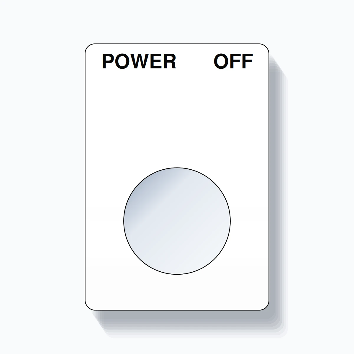 22mm Ring Tag – POWER OFF, Two-Line Rounded, Black on White