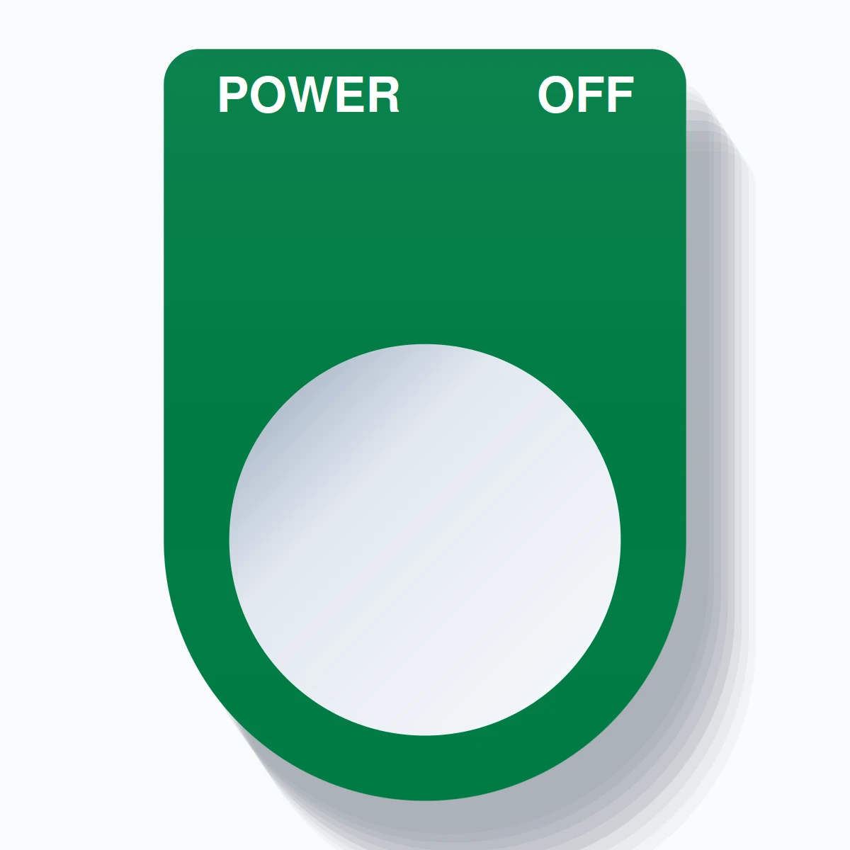 22mm Ring Tag – POWER OFF, Two-Line Slim, White on Green