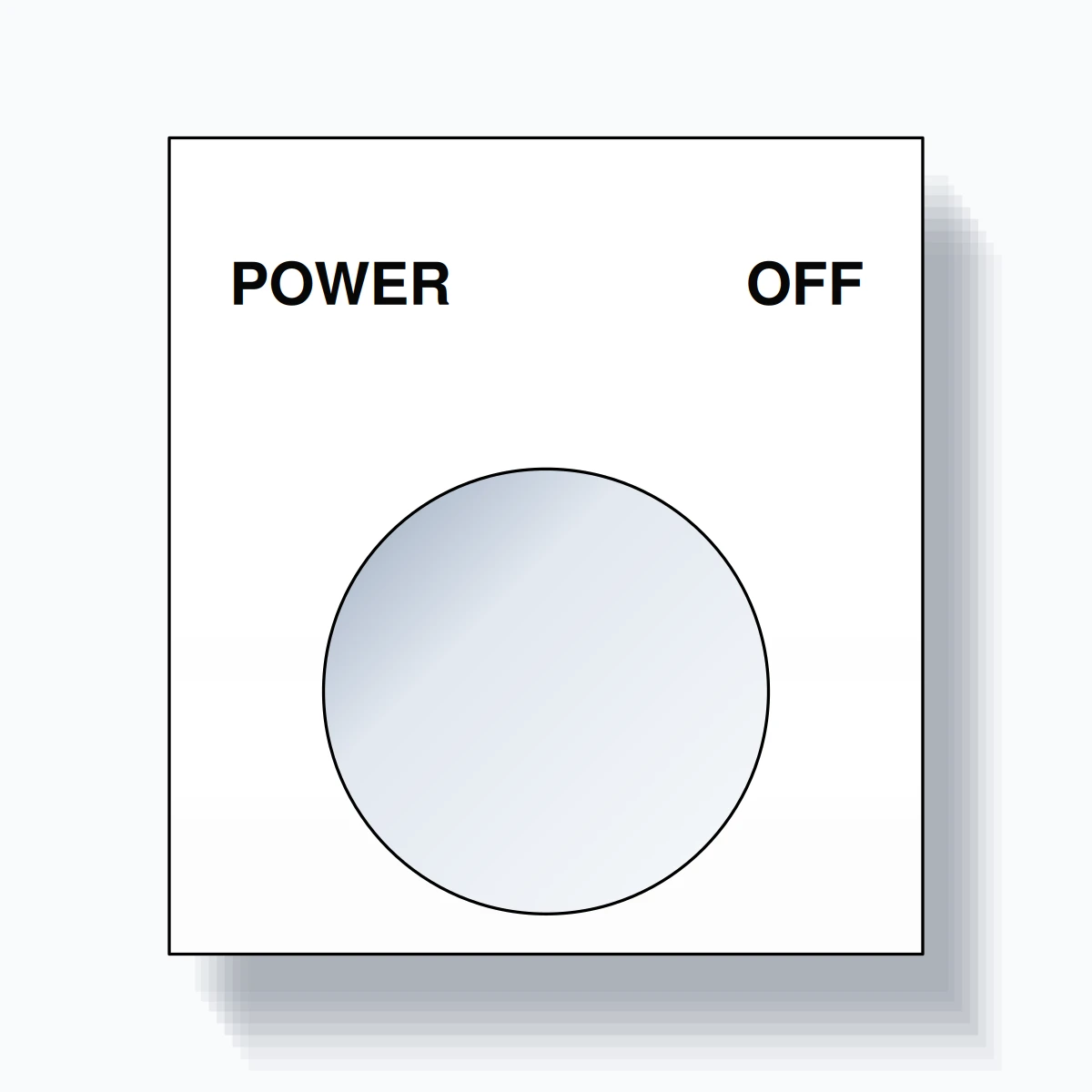 22mm Ring Tag – POWER OFF, Two-Line Square, Black on White