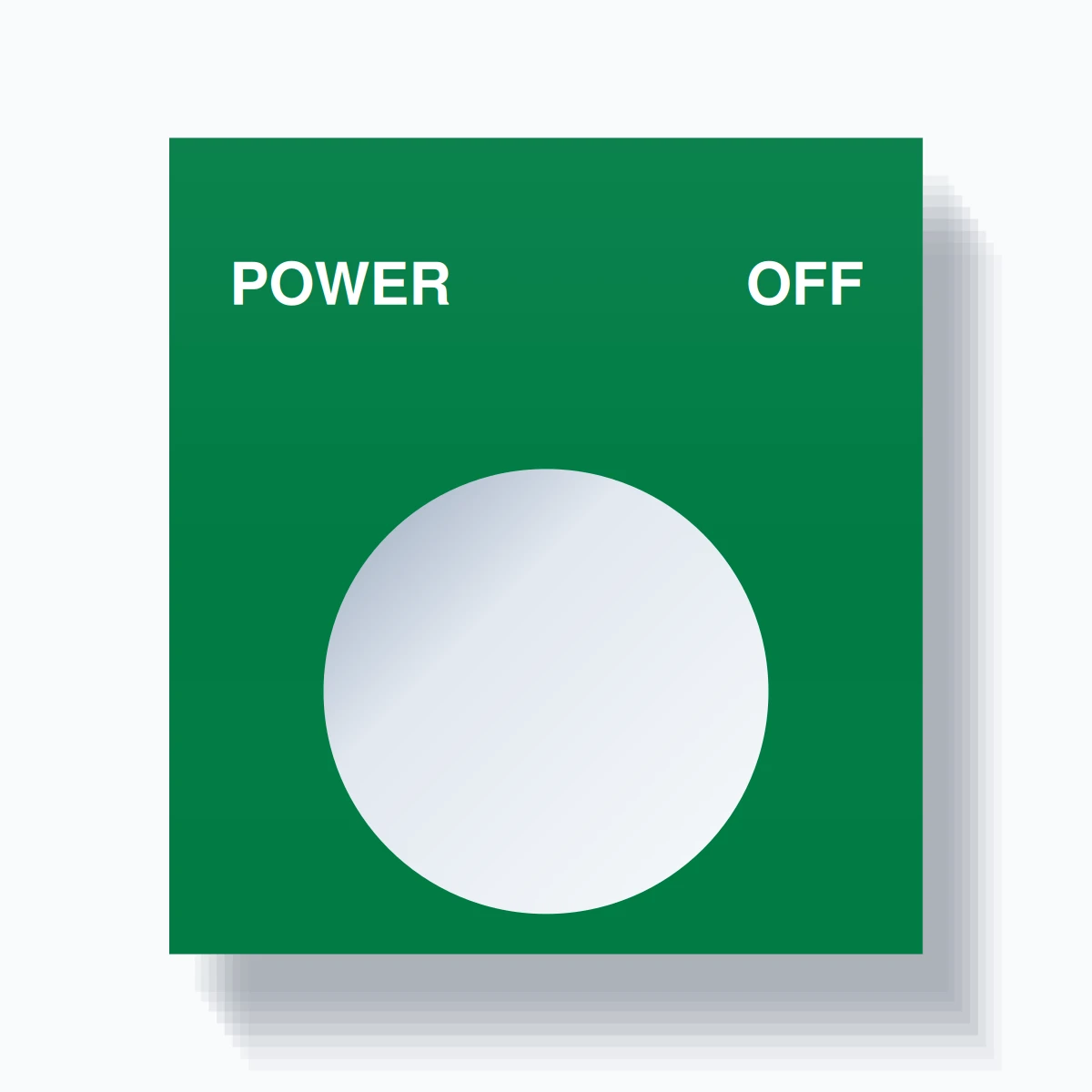 22mm Ring Tag – POWER OFF, Two-Line Square, White on Green