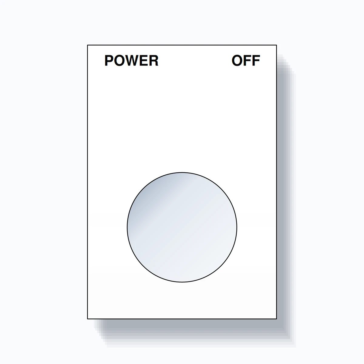 22mm Ring Tag – POWER OFF, Two-Line Squared, Black on White