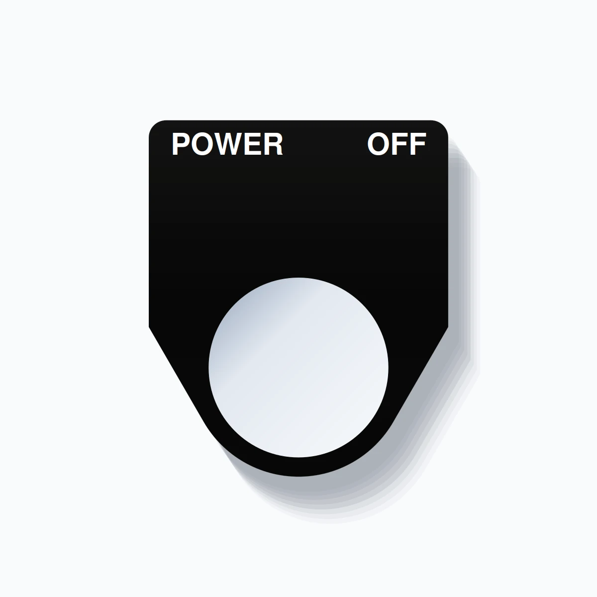 22mm Ring Tag – POWER OFF, Two-Line Traditional, White on Black