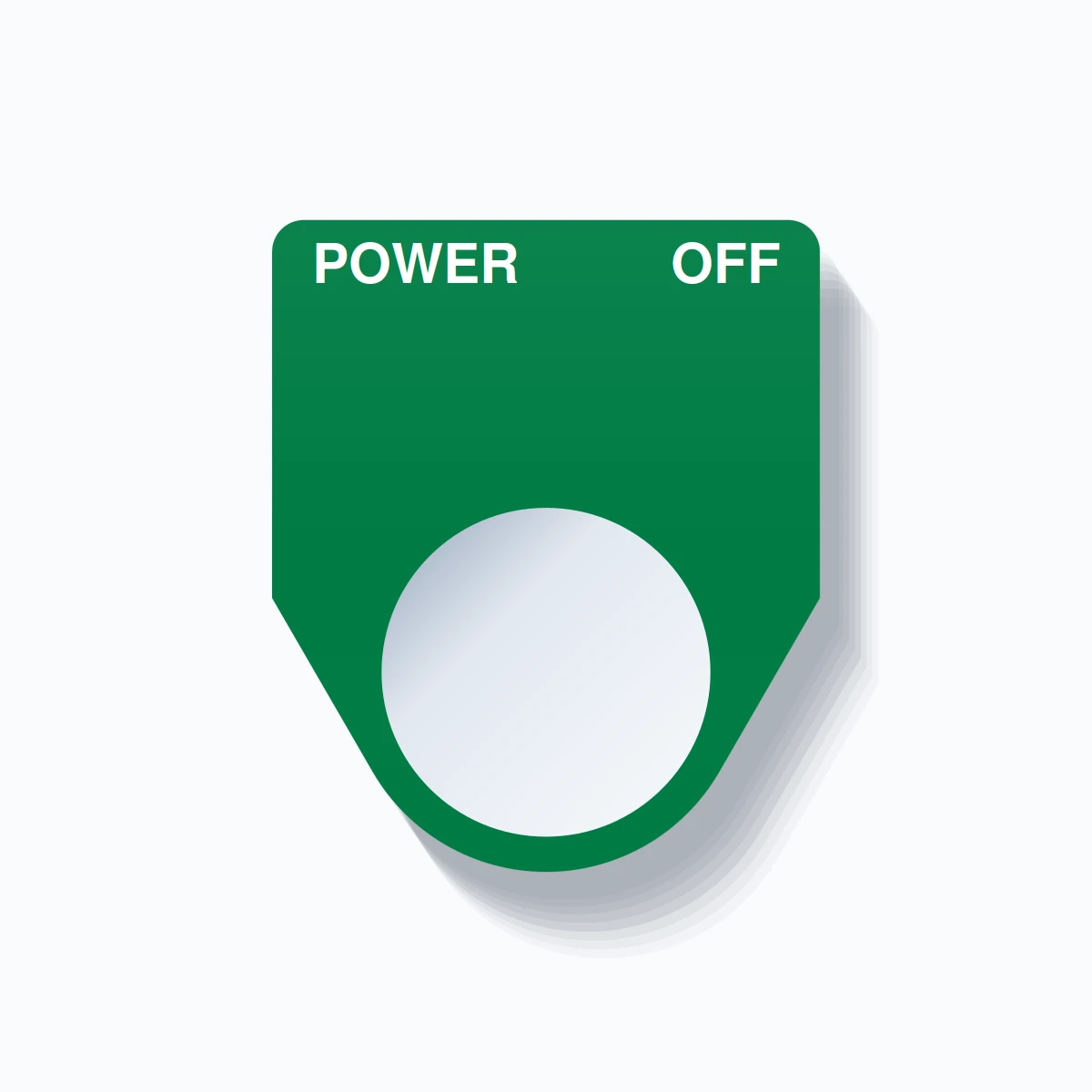 22mm Ring Tag – POWER OFF, Two-Line Traditional, White on Green