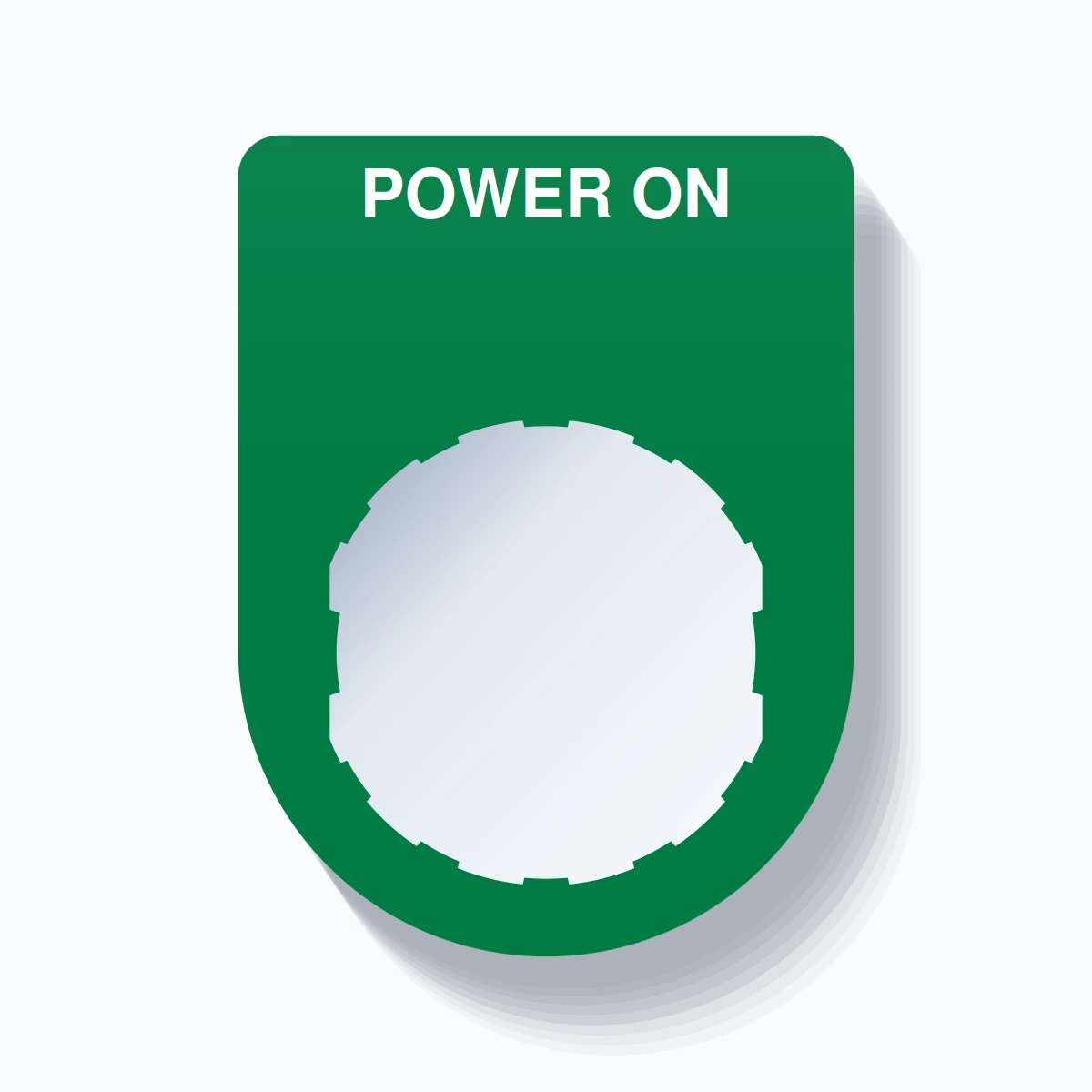 22mm Ring Tag – POWER ON, Single-Line Slim, Schneider Electric Compatible, White on Green