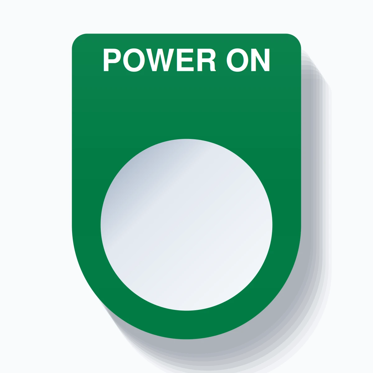 22mm Ring Tag – POWER ON, Single-Line Slim, White on Green