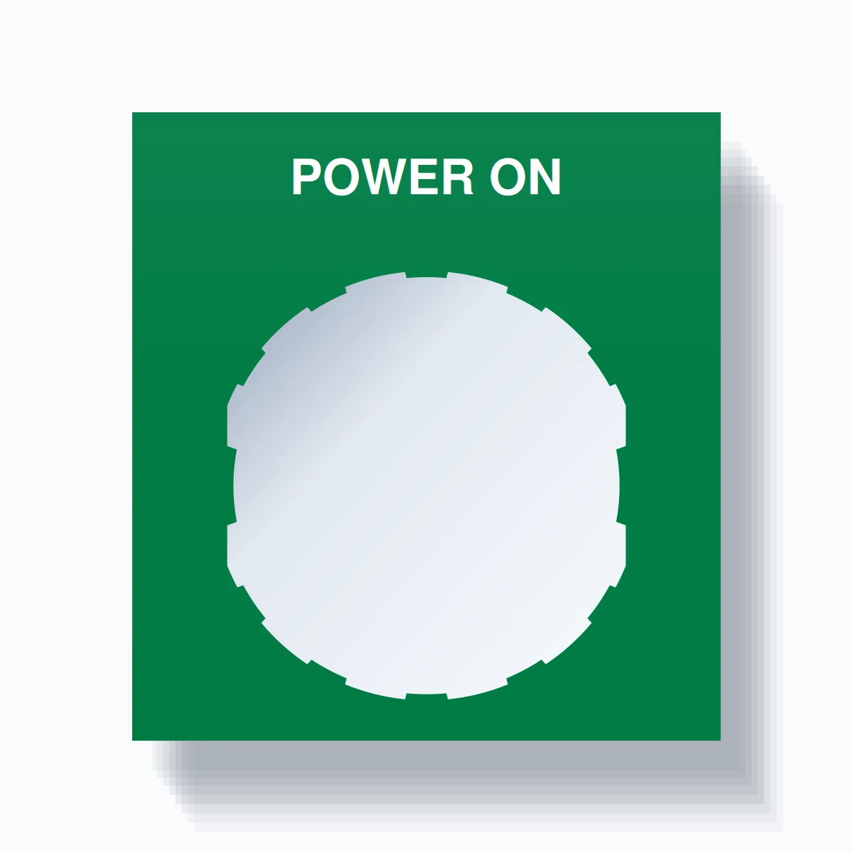 22mm Ring Tag – POWER ON, Single-Line Square, Schneider Electric Compatible, White on Green