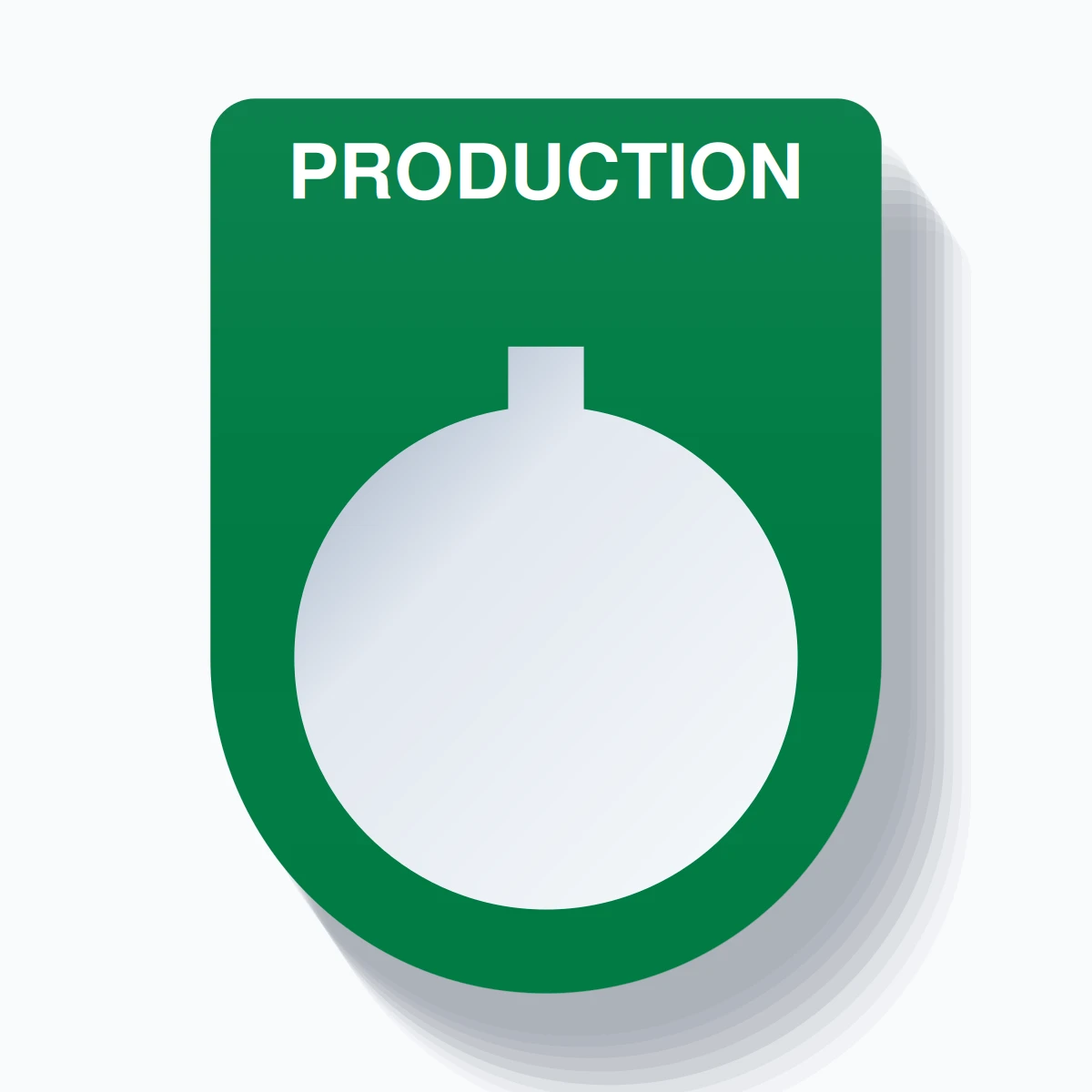 22mm Ring Tag – PRODUCTION, Single-Line Slim, Allen-Bradley Compatible, White on Green
