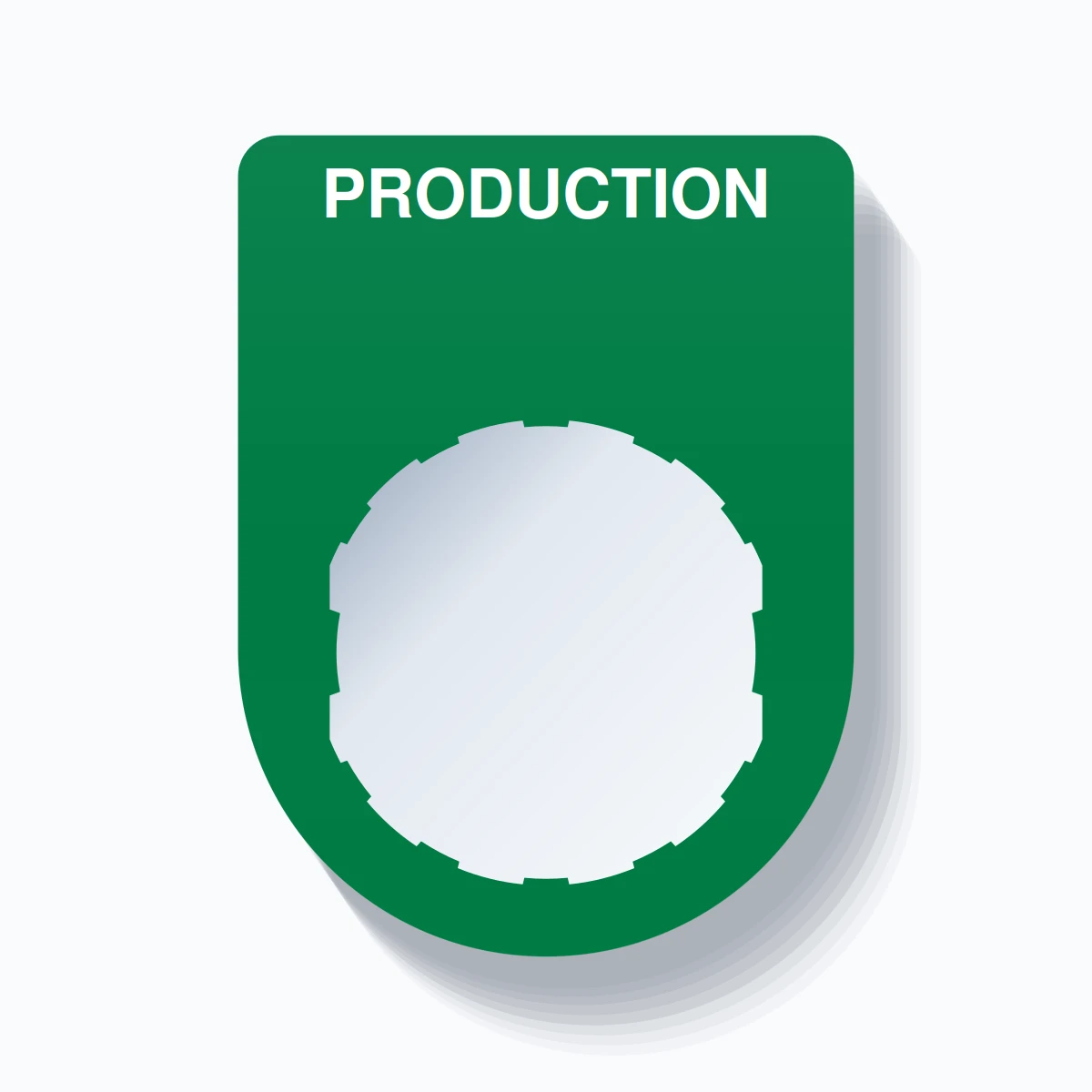 22mm Ring Tag – PRODUCTION, Single-Line Slim, Schneider Electric Compatible, White on Green