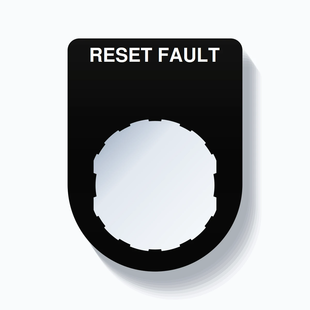 22mm Ring Tag – RESET FAULT, Single-Line Slim, Schneider Electric Compatible, White on Black