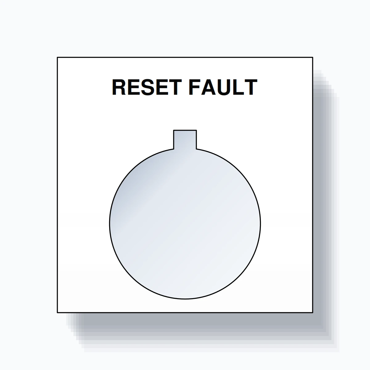 22mm Ring Tag – RESET FAULT, Single-Line Square, Allen-Bradley Compatible, Black on White