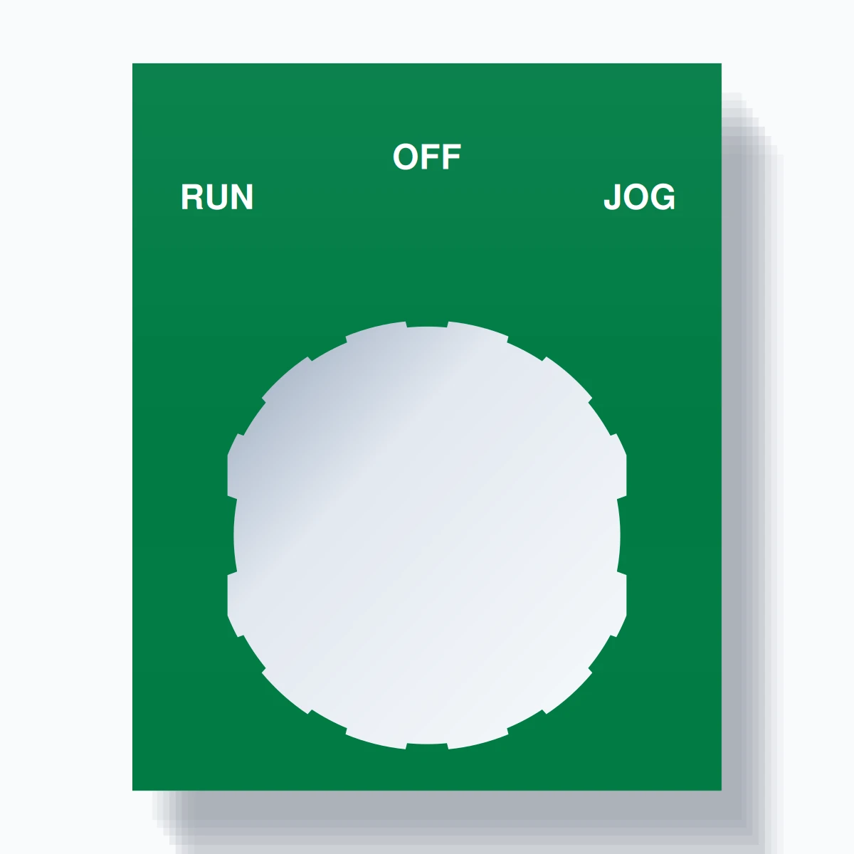 22mm Ring Tag – RUN OFF JOG, Three-Line Square, Schneider Electric Compatible, White on Green