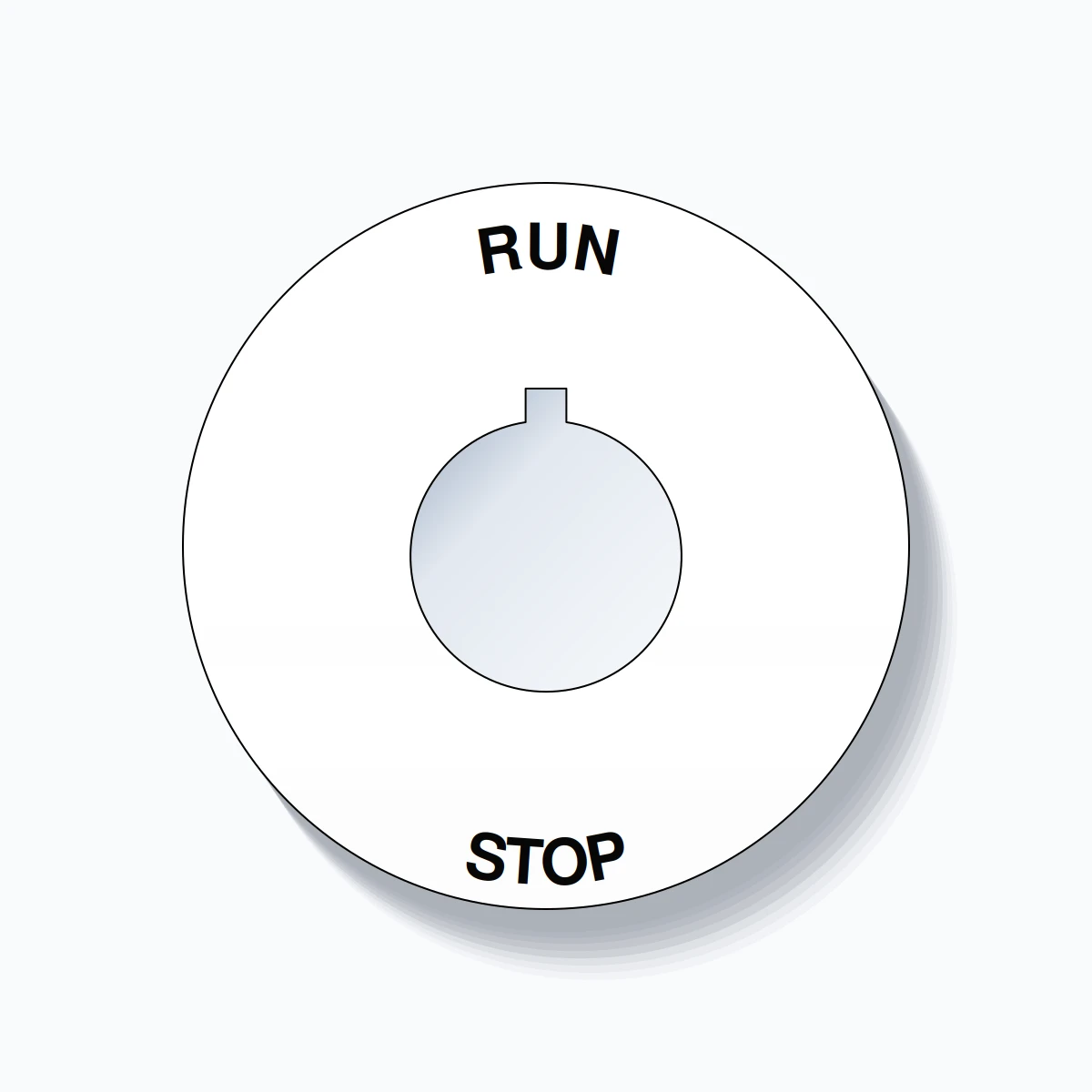 22mm Ring Tag – RUN STOP, Single-Line 60mm Round, Allen-Bradley Compatible, Black on White