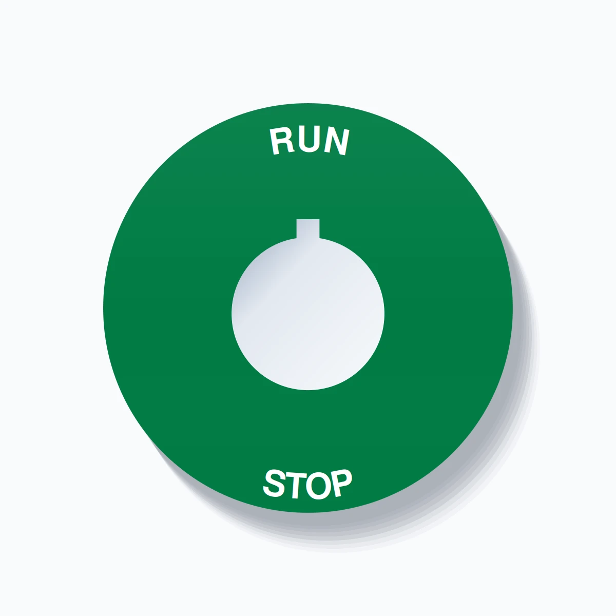 22mm Ring Tag – RUN STOP, Single-Line 60mm Round, Allen-Bradley Compatible, White on Green