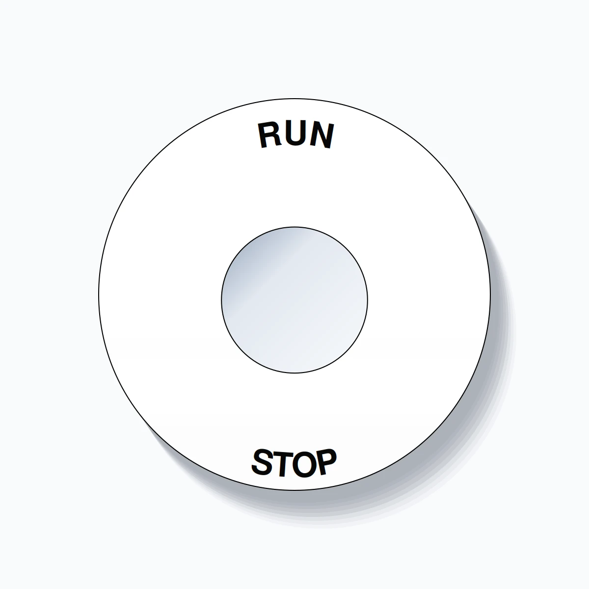 22mm Ring Tag – RUN STOP, Single-Line 60mm Round, Black on White