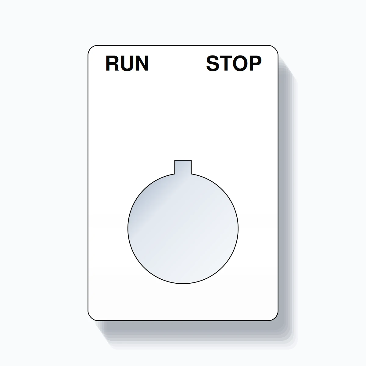 22mm Ring Tag – RUN STOP, Two-Line Rounded, Allen-Bradley Compatible, Black on White