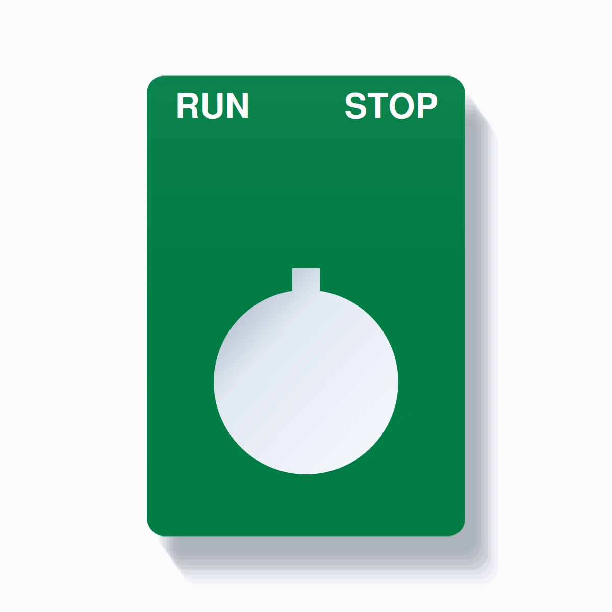 22mm Ring Tag – RUN STOP, Two-Line Rounded, Allen-Bradley Compatible, White on Green
