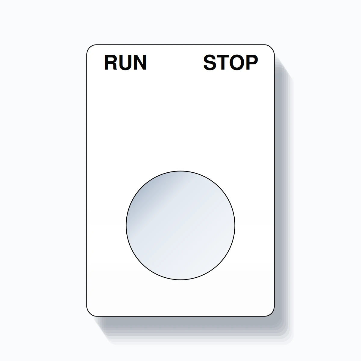 22mm Ring Tag – RUN STOP, Two-Line Rounded, Black on White