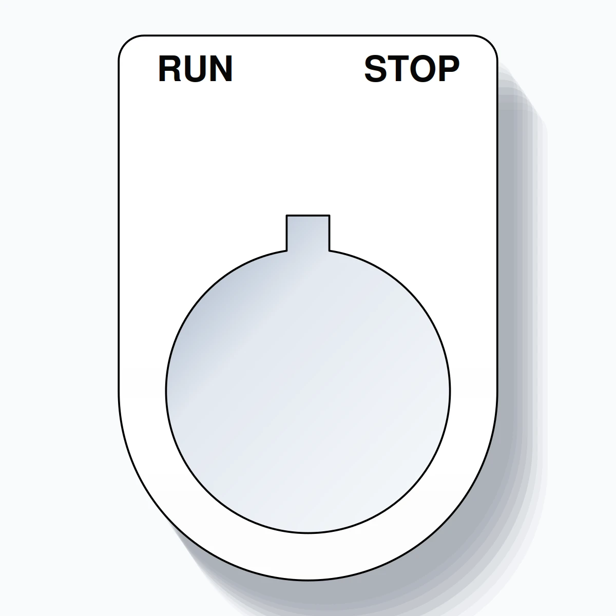 22mm Ring Tag – RUN STOP, Two-Line Slim, Allen-Bradley Compatible, Black on White