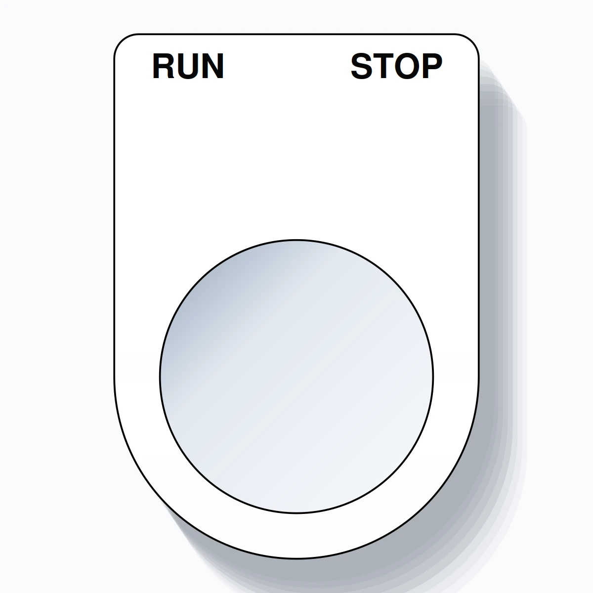 22mm Ring Tag – RUN STOP, Two-Line Slim, Black on White