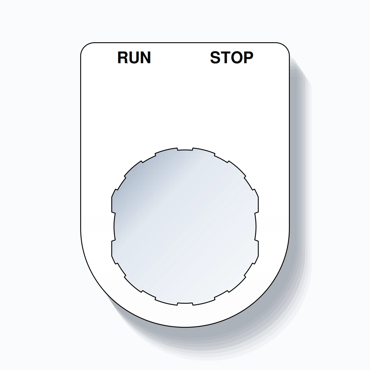 22mm Ring Tag – RUN STOP, Two-Line Slim, Schneider Electric Compatible, Black on White