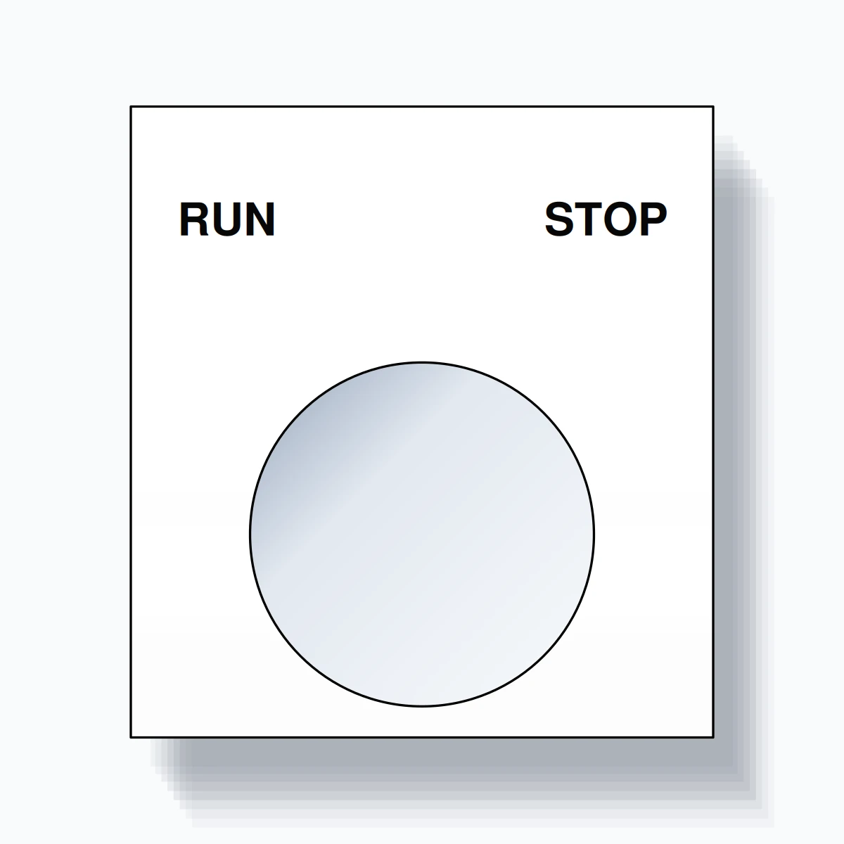 22mm Ring Tag – RUN STOP, Two-Line Square, Black on White