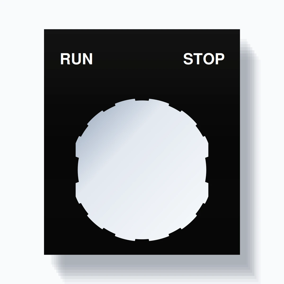 22mm Ring Tag – RUN STOP, Two-Line Square, Schneider Electric Compatible, White on Black
