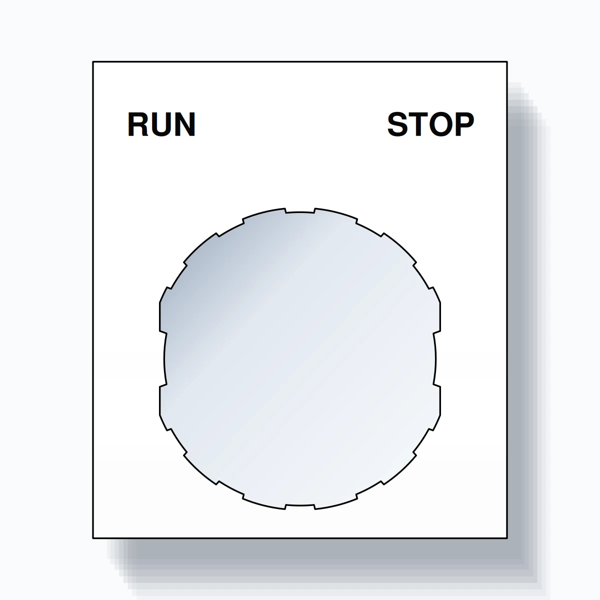 22mm Ring Tag – RUN STOP, Two-Line Square, Schneider Electric Compatible, Black on White