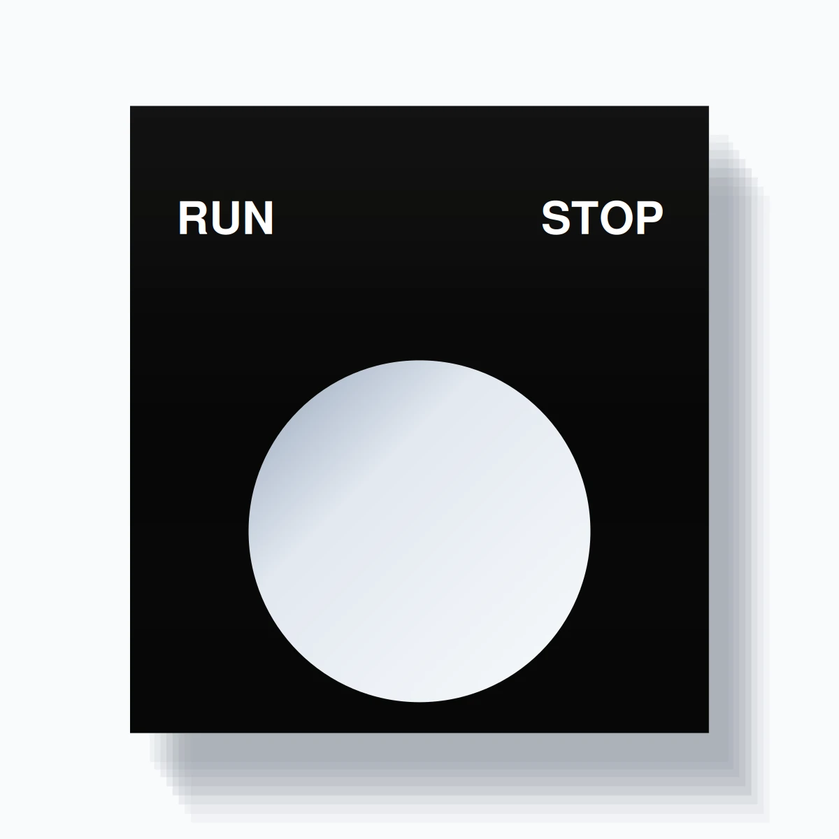 22mm Ring Tag – RUN STOP, Two-Line Square, White on Black