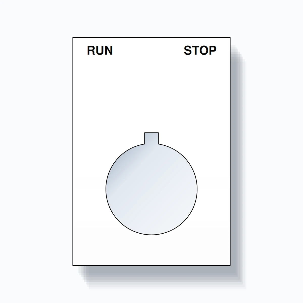 22mm Ring Tag – RUN STOP, Two-Line Squared, Allen-Bradley Compatible, Black on White