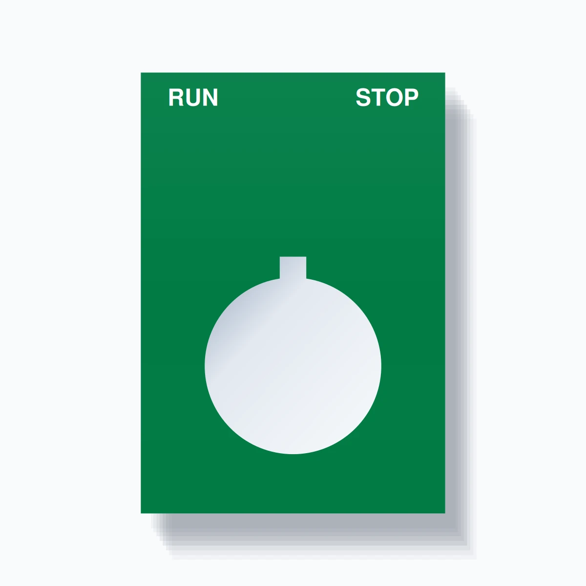 22mm Ring Tag – RUN STOP, Two-Line Squared, Allen-Bradley Compatible, White on Green