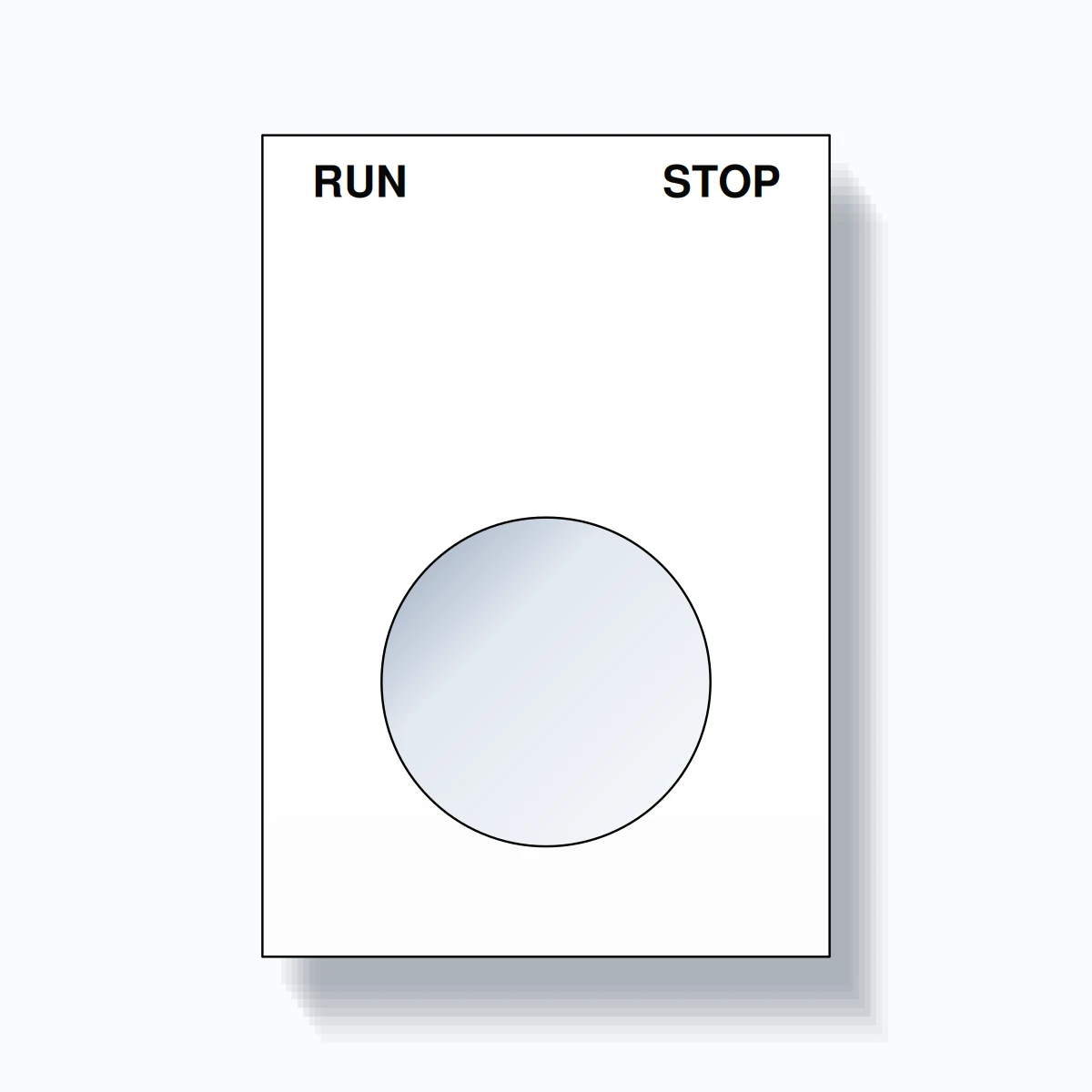 22mm Ring Tag – RUN STOP, Two-Line Squared, Black on White