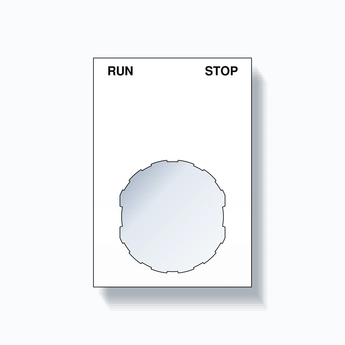 22mm Ring Tag – RUN STOP, Two-Line Squared, Schneider Electric Compatible, Black on White