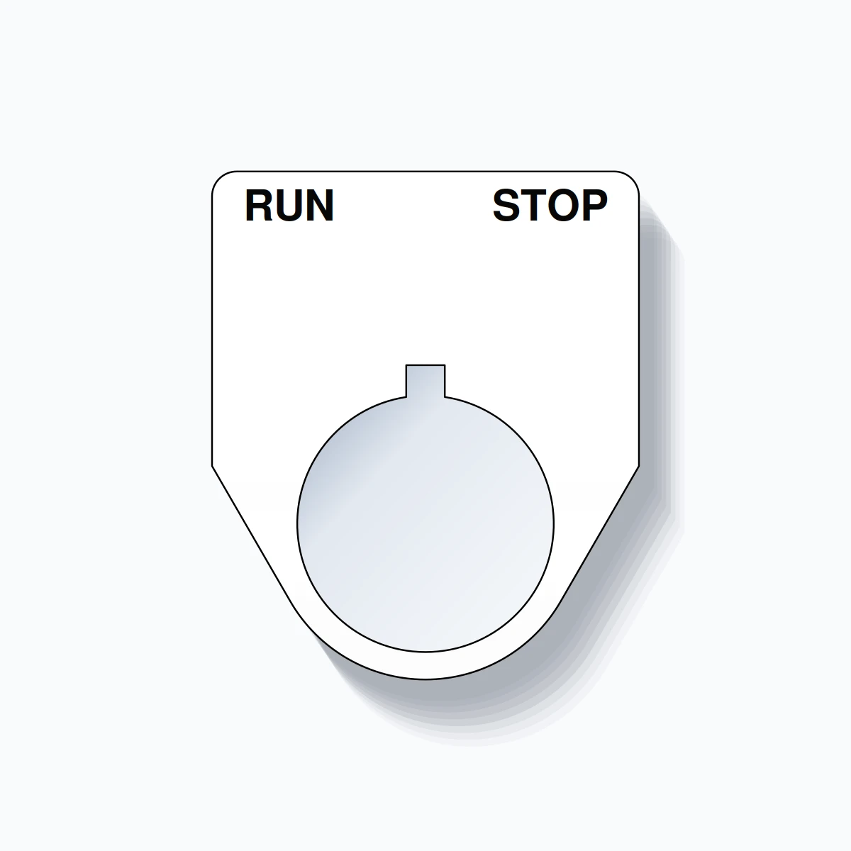 22mm Ring Tag – RUN STOP, Two-Line Traditional, Allen-Bradley Compatible, Black on White