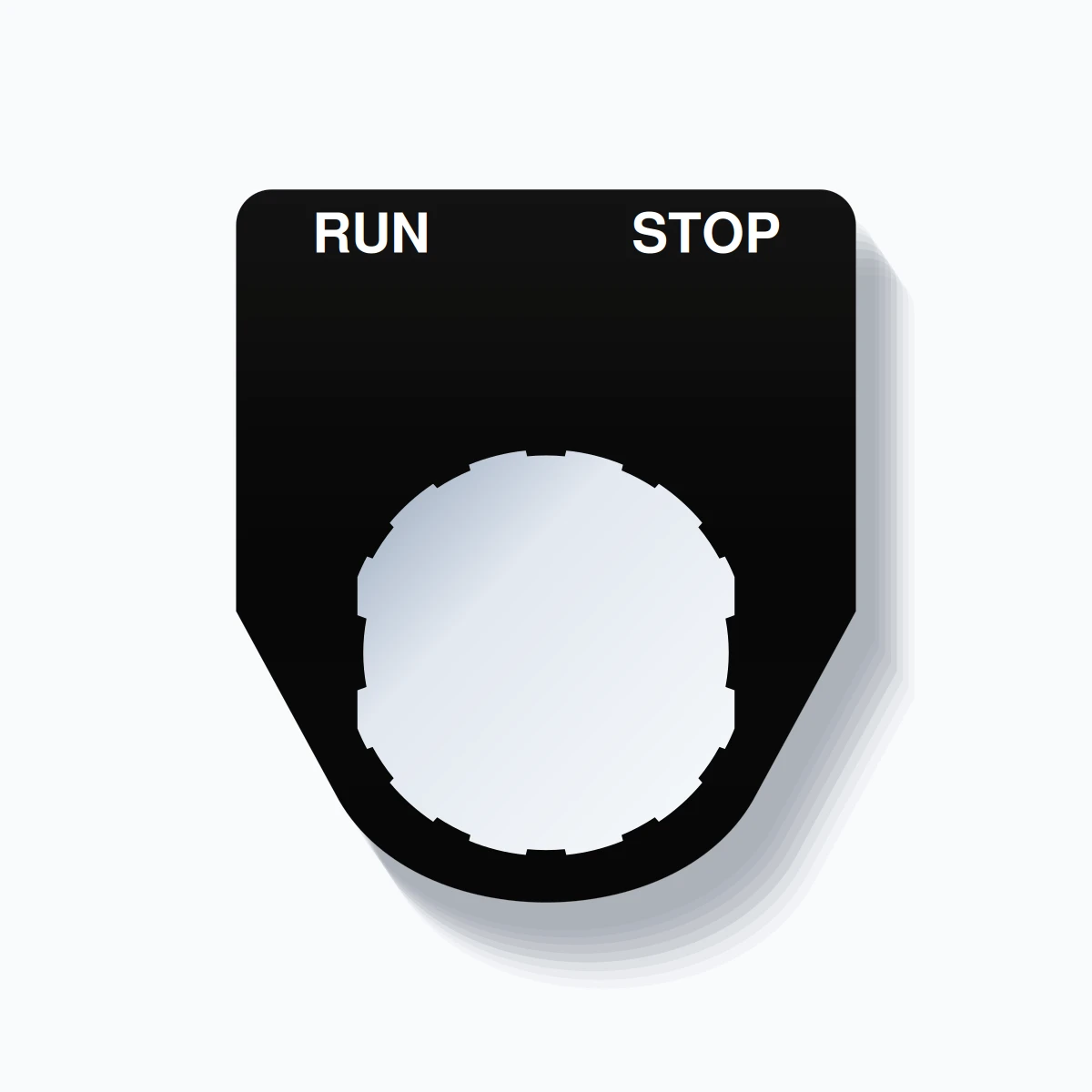 22mm Ring Tag – RUN STOP, Two-Line Traditional, Schneider Electric Compatible, White on Black
