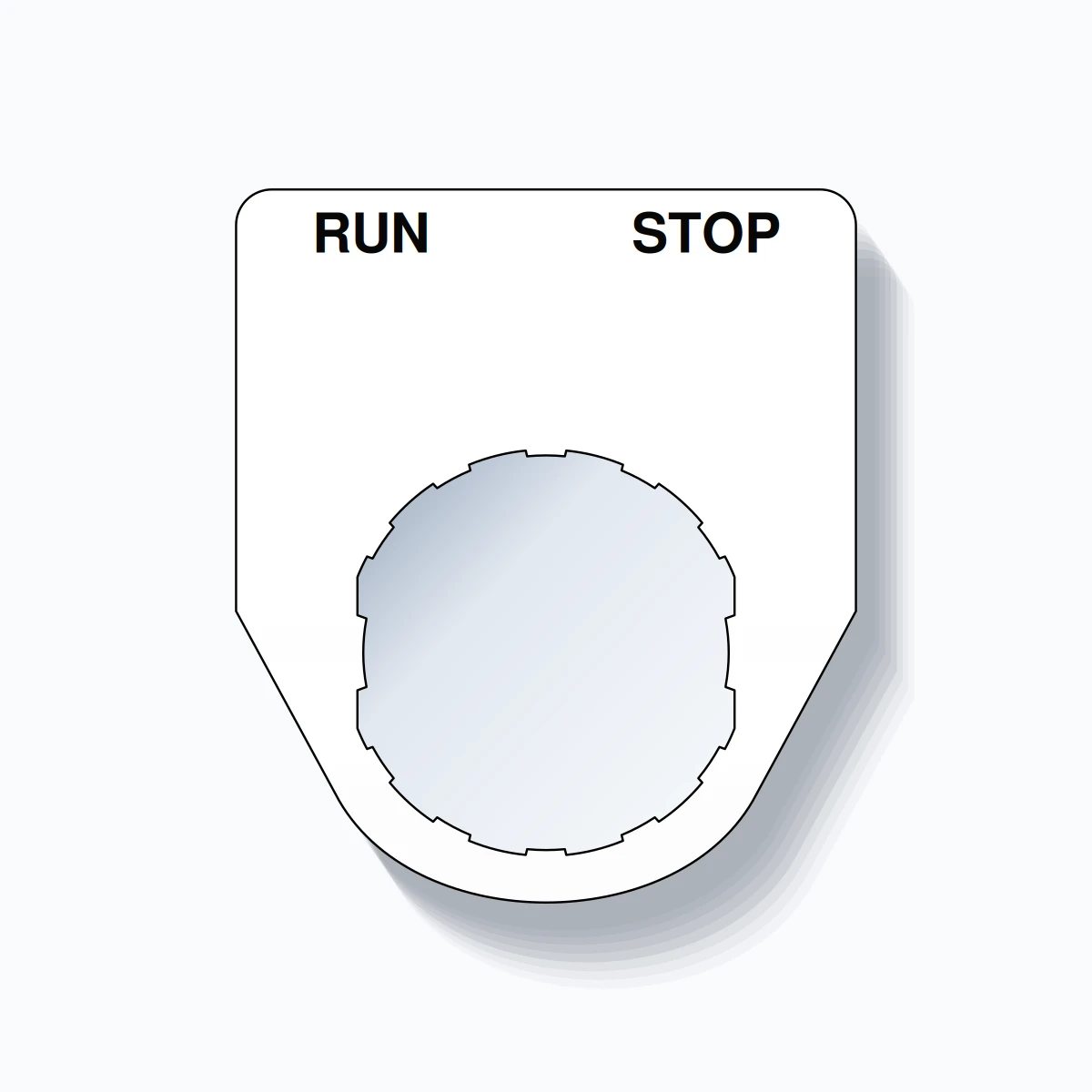 22mm Ring Tag – RUN STOP, Two-Line Traditional, Schneider Electric Compatible, Black on White
