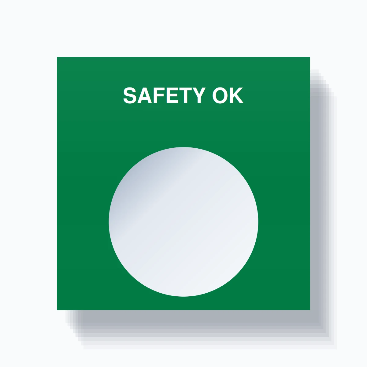 22mm Ring Tag – SAFETY OK, Single-Line Square, White on Green