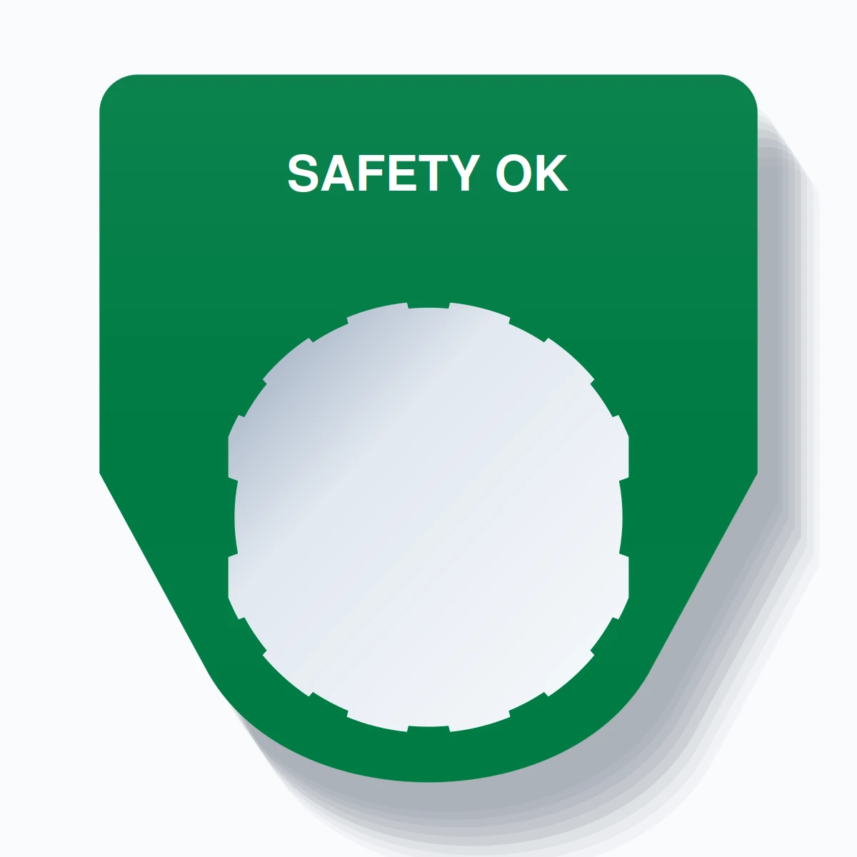 22mm Ring Tag – SAFETY OK, Single-Line Traditional, Schneider Electric Compatible, White on Green