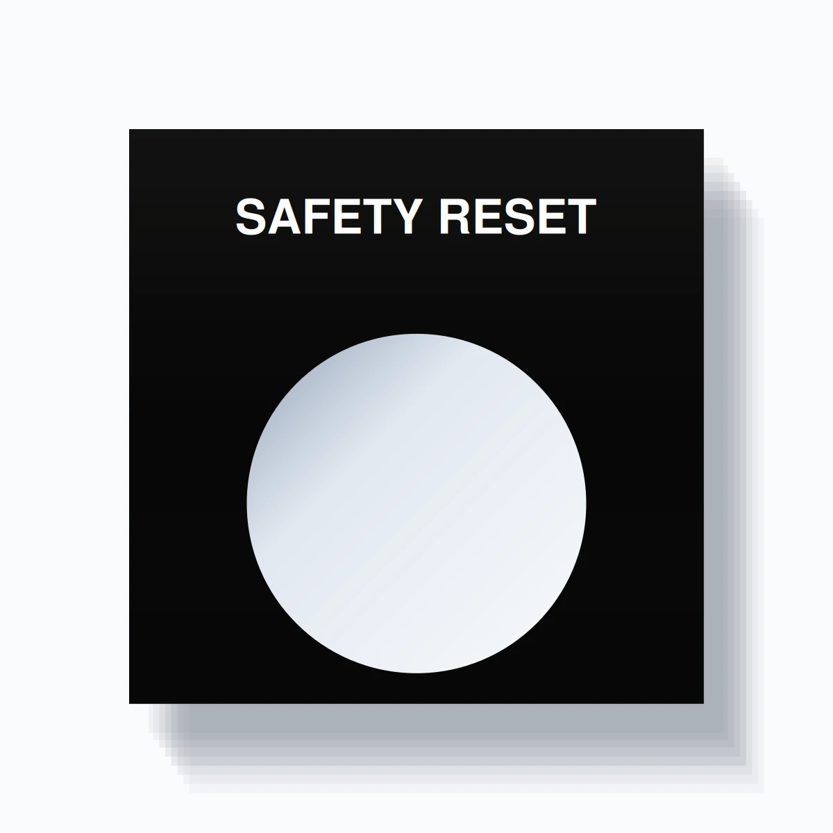 22mm Ring Tag – SAFETY RESET, Single-Line Square, White on Black