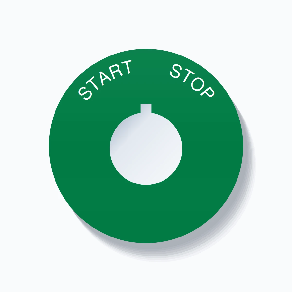 22mm Ring Tag – START       STOP, Single-Line 60mm Round, Allen-Bradley Compatible, White on Green