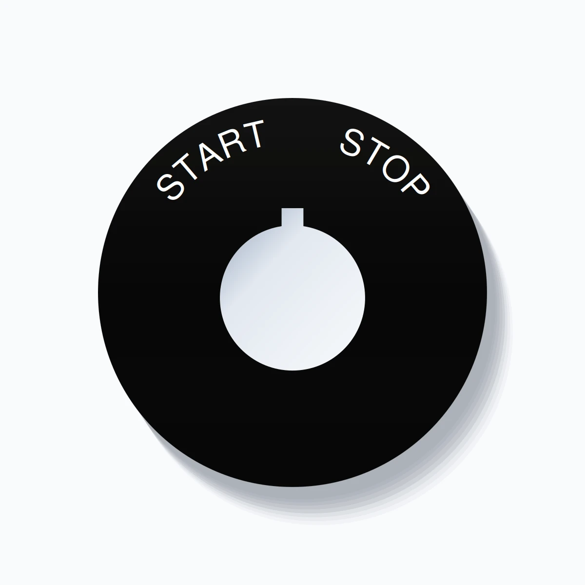 22mm Ring Tag – START       STOP, Single-Line 60mm Round, Allen-Bradley Compatible, White on Black