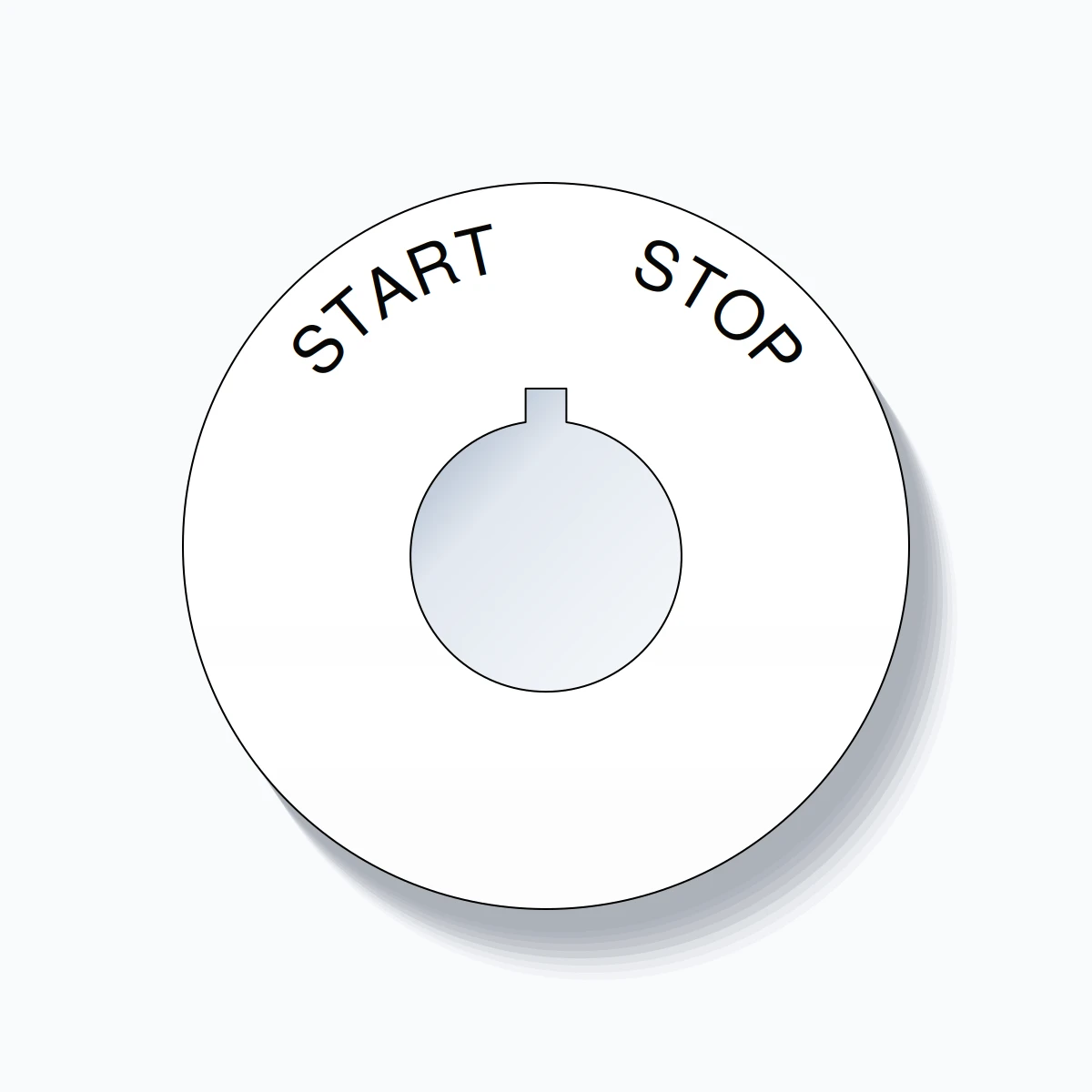 22mm Ring Tag – START       STOP, Single-Line 60mm Round, Allen-Bradley Compatible, Black on White