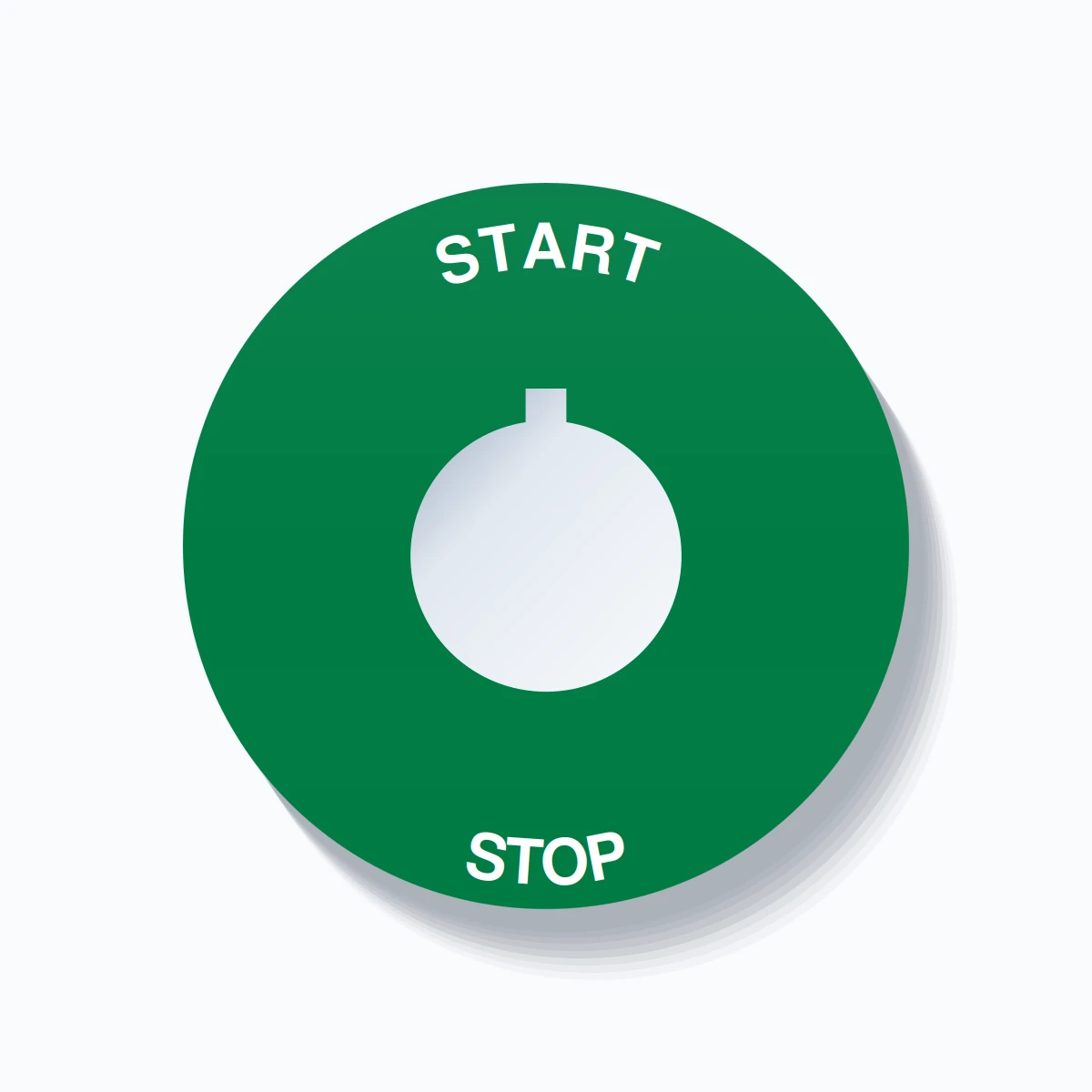22mm Ring Tag – START STOP, Single-Line 60mm Round, Allen-Bradley Compatible, White on Green