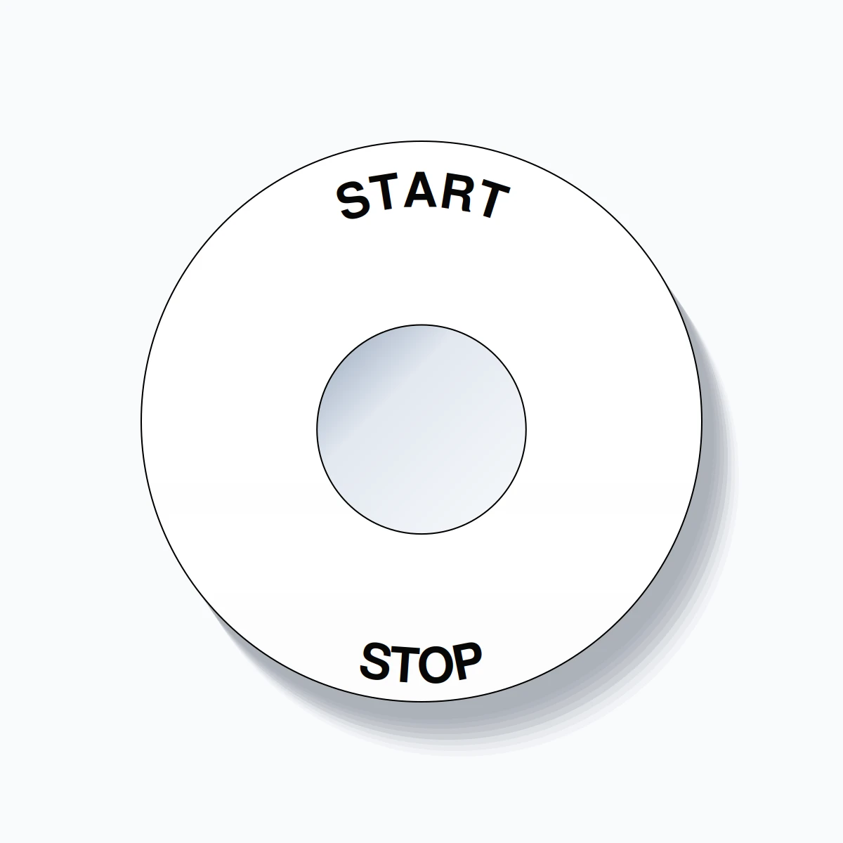 22mm Ring Tag – START STOP, Single-Line 60mm Round, Black on White