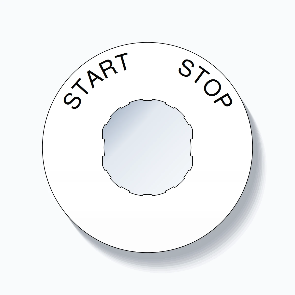 22mm Ring Tag – START       STOP, Single-Line 60mm Round, Schneider Electric Compatible, Black on White